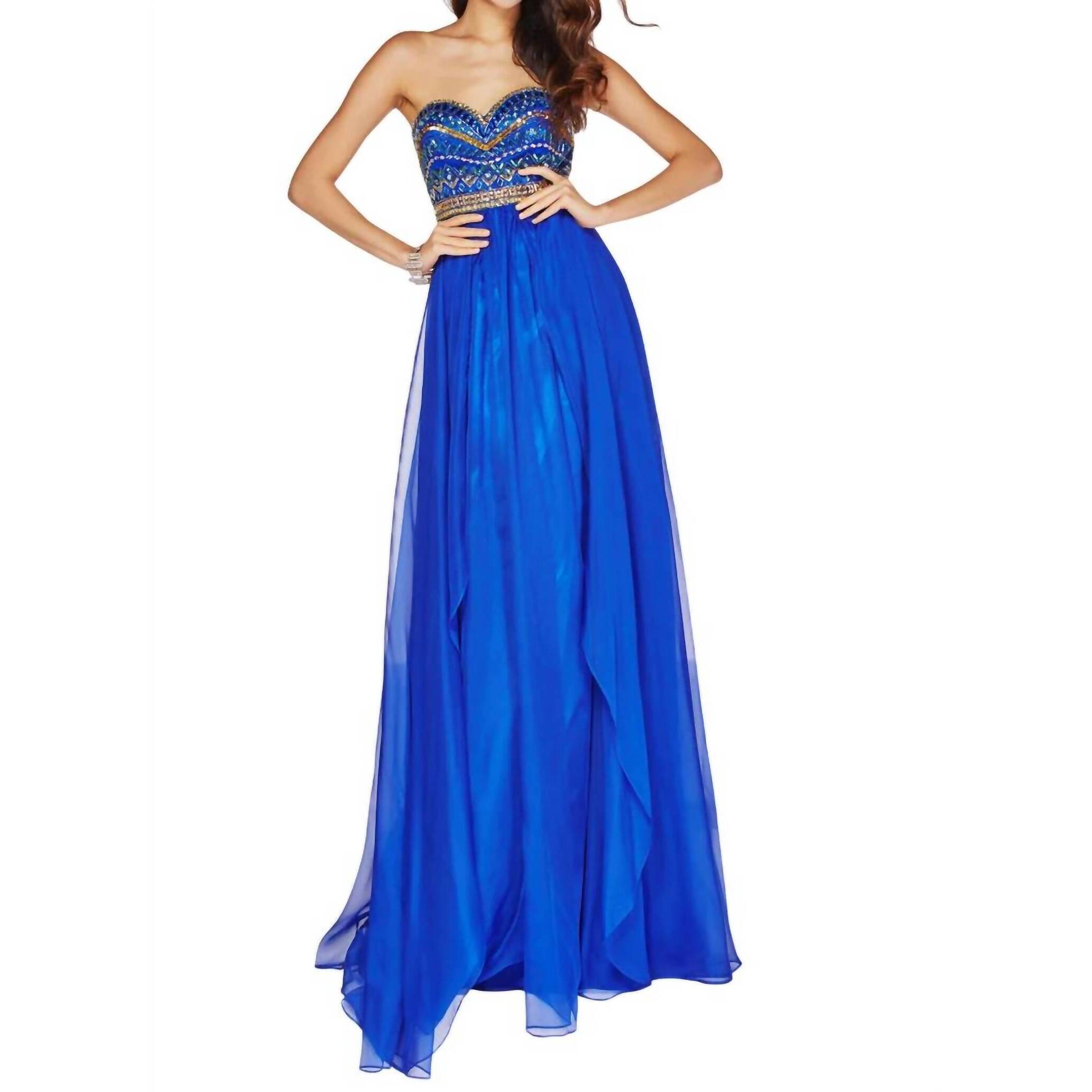 New Angela & Alison Jeweled Prom Dress In Royal Blue
